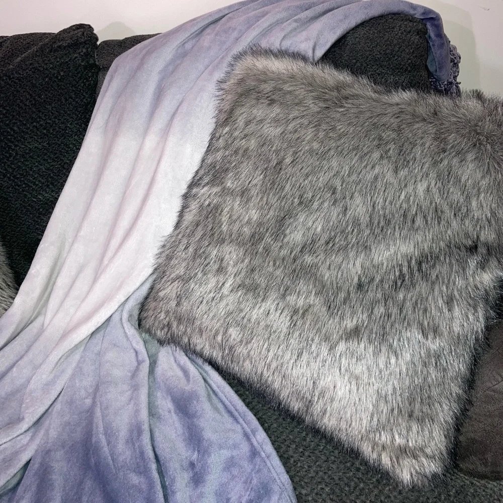 Grey Fluffy Faux Fur Large Couch Throw Pillows NEW